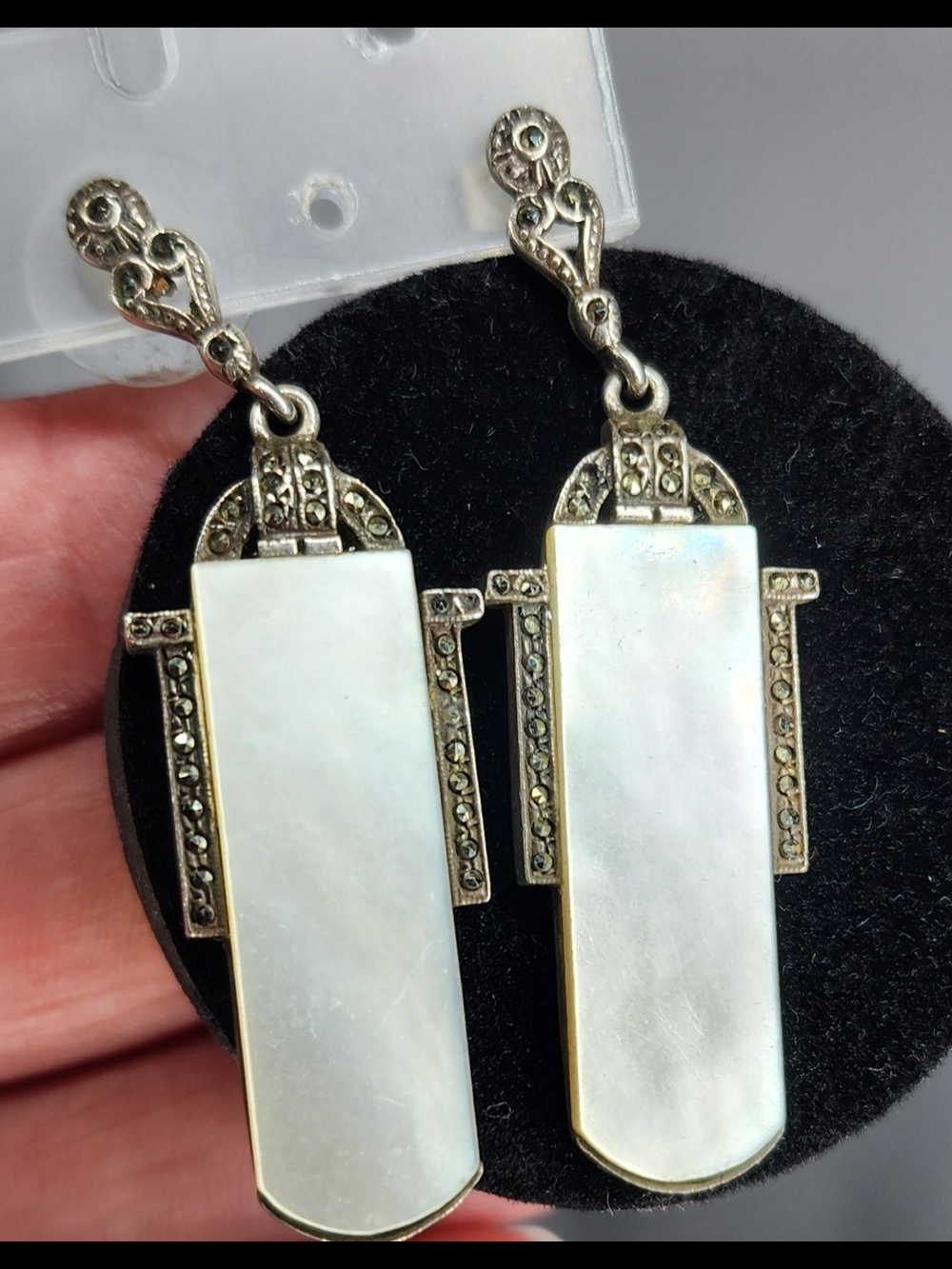 Antique Art Deco Mother of Pearl and Marcasite Earrings